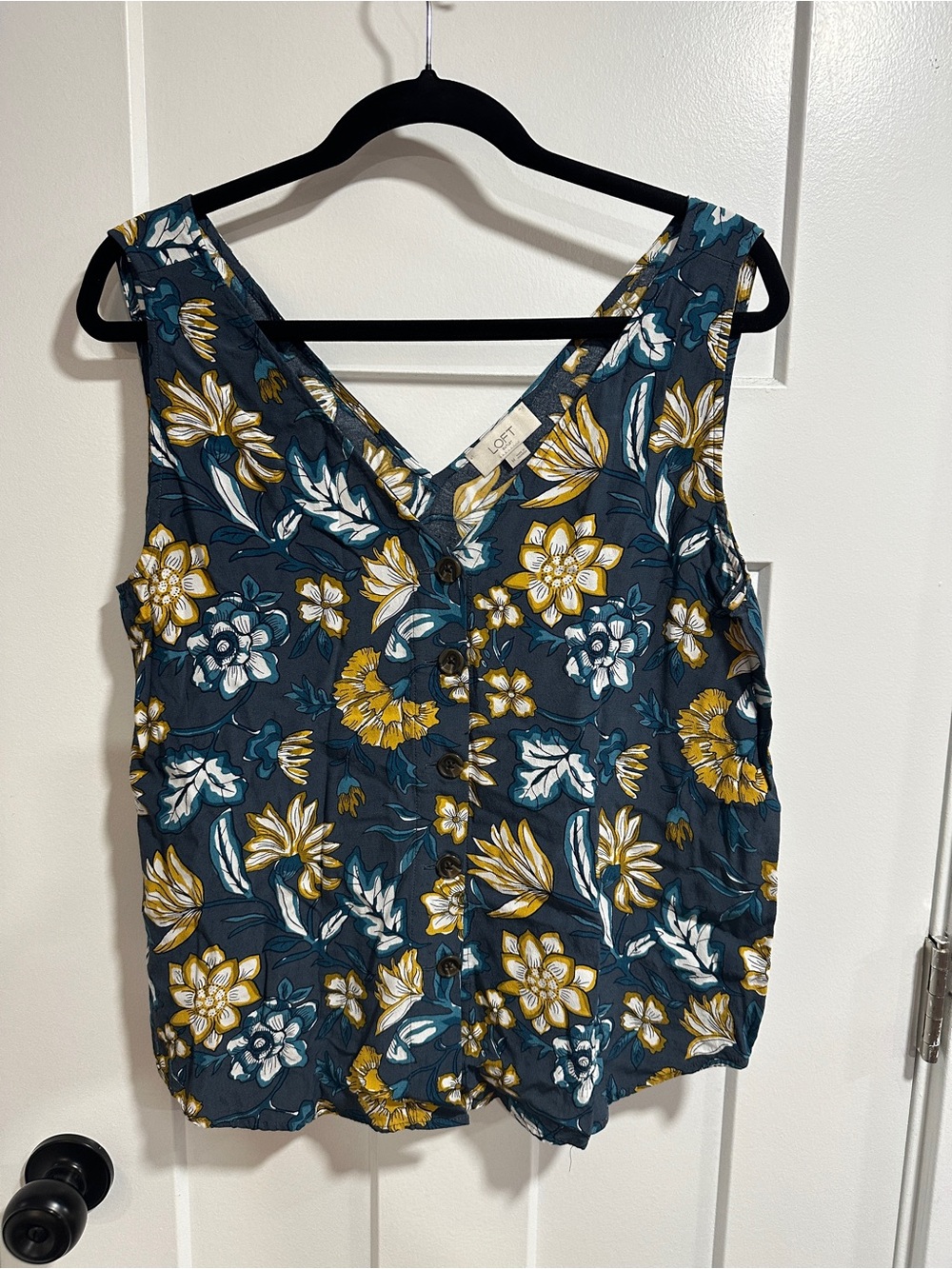 LOFT Teal Blue Floral Button-Front Sleeveless Camisole